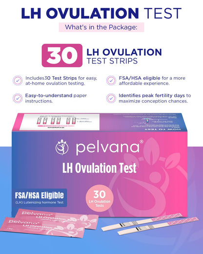 Pelvana 30 LH Ovulation Test Kit - Easy Peak Fertility Tracking, 30 Strips