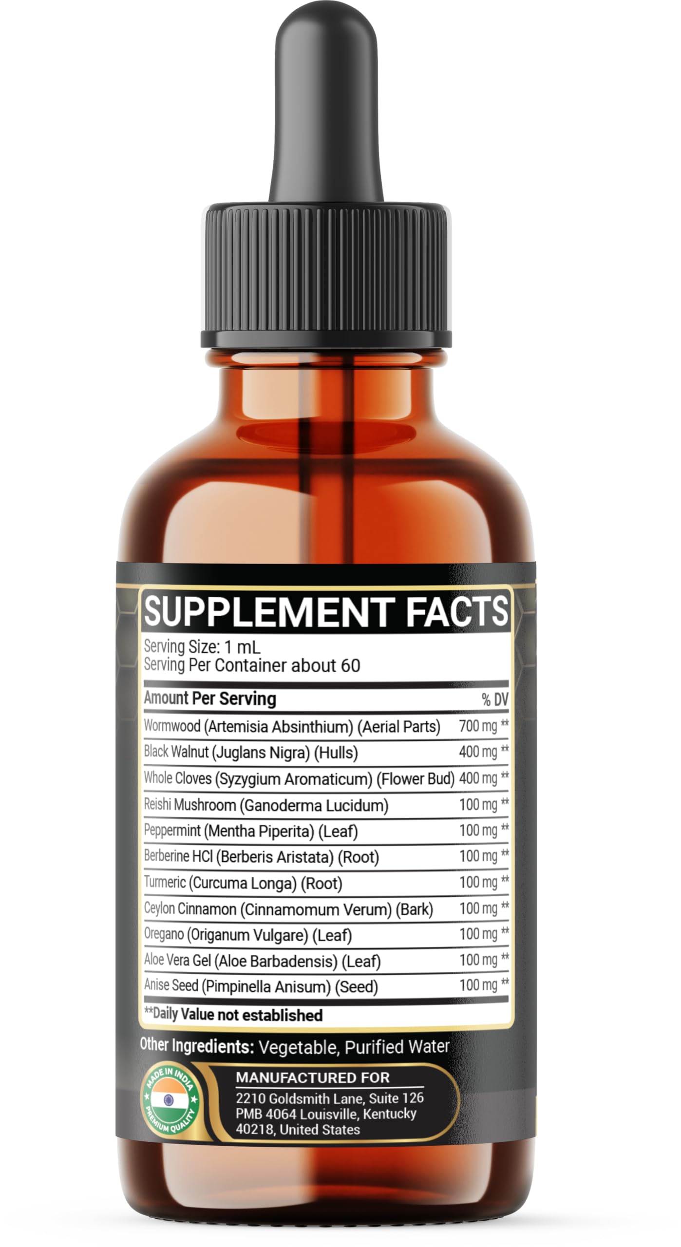 Penhoment 11in1 Wormwood Liquid Drops - 2 FL OZ Strawberry Flavor | Black Walnut, Cloves, Reishi & More