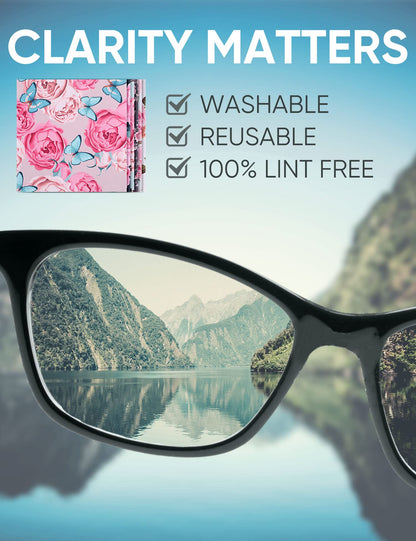 6PCS Thickened Glasses Cleaning Cloths – Floral Microfiber Wipes (Peony)