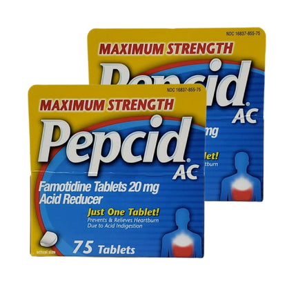 Pepcid AC Maximum Strength - Pack of 2 Boxes (150 Tablets) | Fast Heartburn Relief