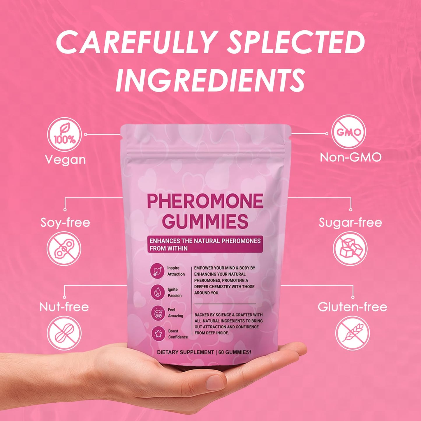 Pheromone Gummies for Women – Enhance Natural Scent & Confidence Support, Strawberry Flavor, 60 Gummies