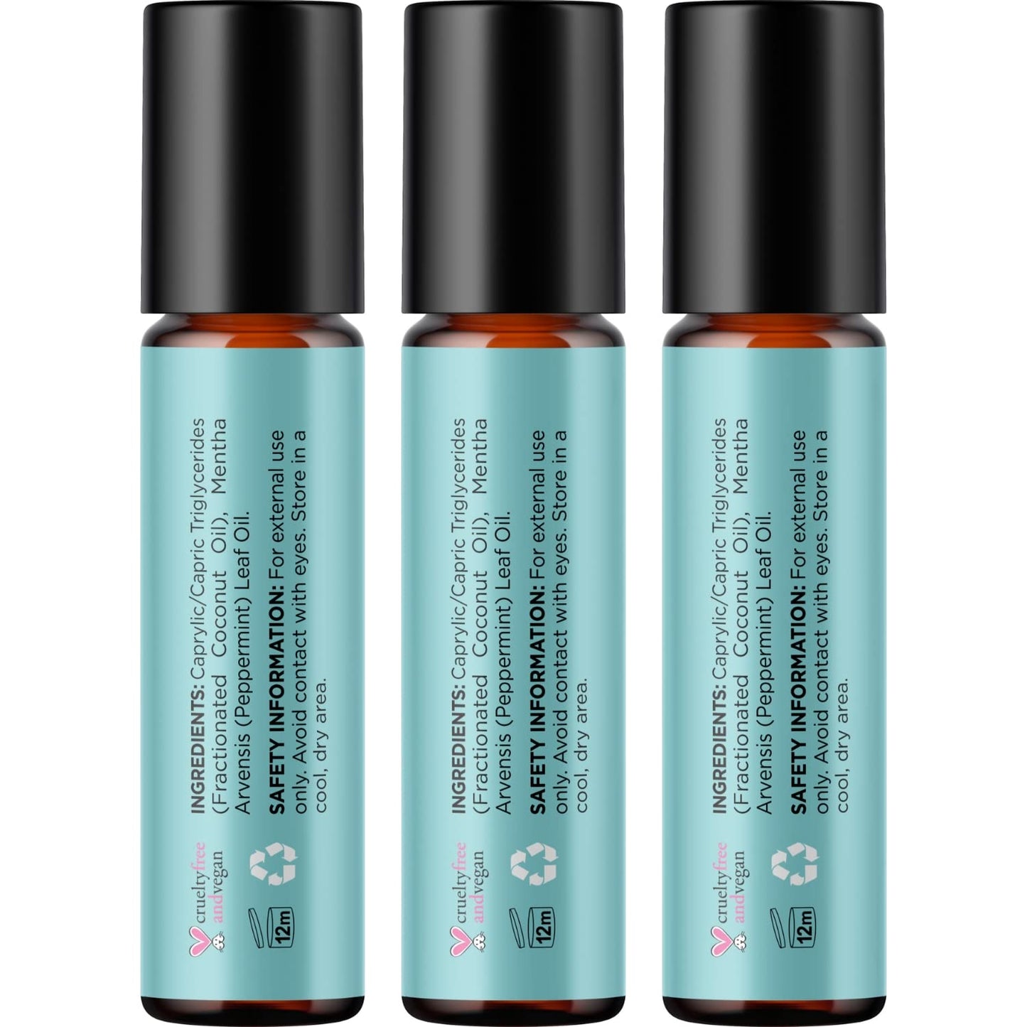 Peppermint Oil Roll-On | Pure Peppermint Essential Oil Rollerball for Headaches, Focus & Energy (3 Pack)