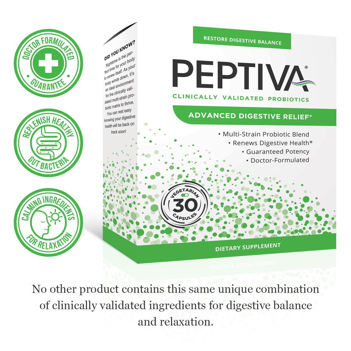Peptiva Advanced 50 Billion CFU Probiotic – Digestive Relief & Clinically Validated Probiotic, 30ct