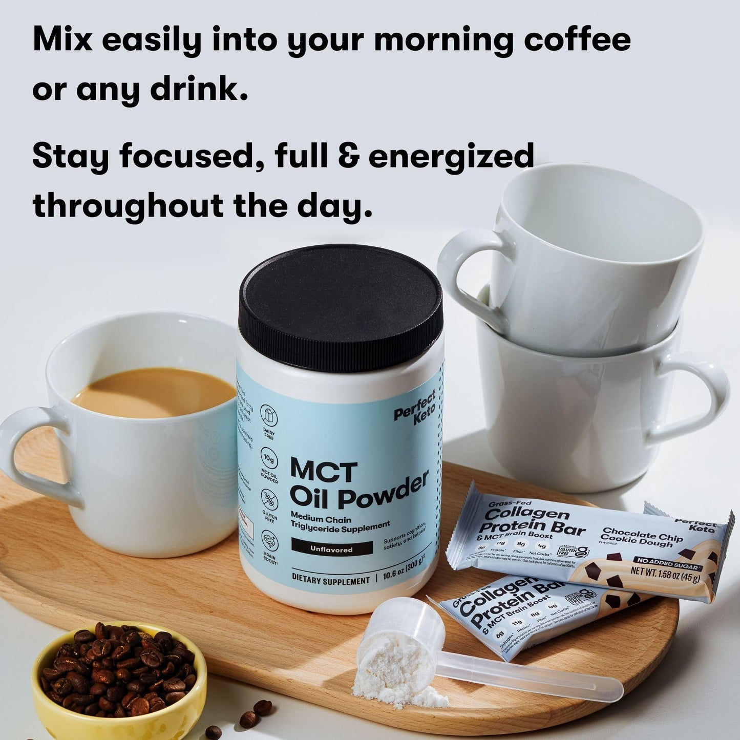 Perfect Keto 7g MCT Oil Powder – Unflavored, Non-Dairy Keto Coffee Creamer | 30 Servings