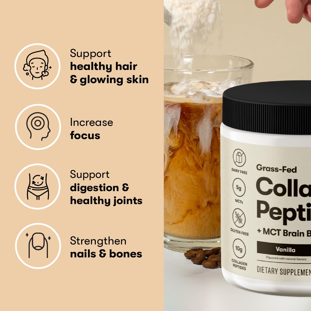Perfect Keto Collagen Peptides with MCT Oil – Grass-Fed Type I & III, Strawberry Flavor