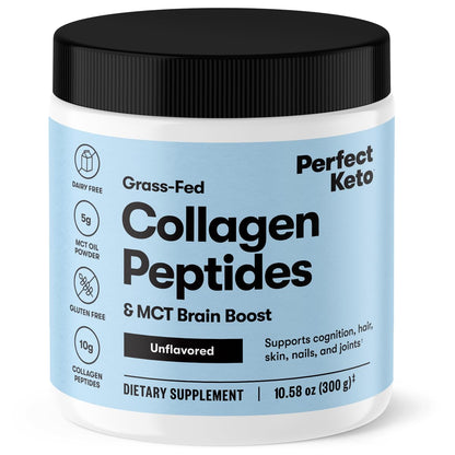 Perfect Keto Collagen Peptides Powder with MCT Oil – Grass-Fed Type I & III, Gluten Free, Low Carb, Keto Coffee Creamer