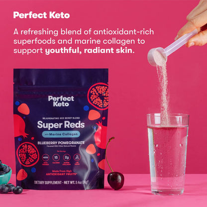 Perfect Keto Super Reds Superfood Powder – Antioxidants & Marine Collagen, 20 Servings