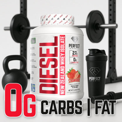 PERFECT SPORTS Diesel 100% New Zealand Whey Protein Isolate – 5 lb Strawberry | 27g Protein, 0g Carbs, 0g Fat | Stevia-Sweetened