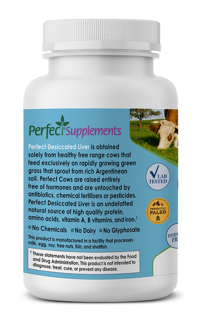 Perfect Supplements Desiccated Beef Liver Capsules – Grass-Fed, Hormone-Free | Natural Protein, Iron, Vitamins A and B