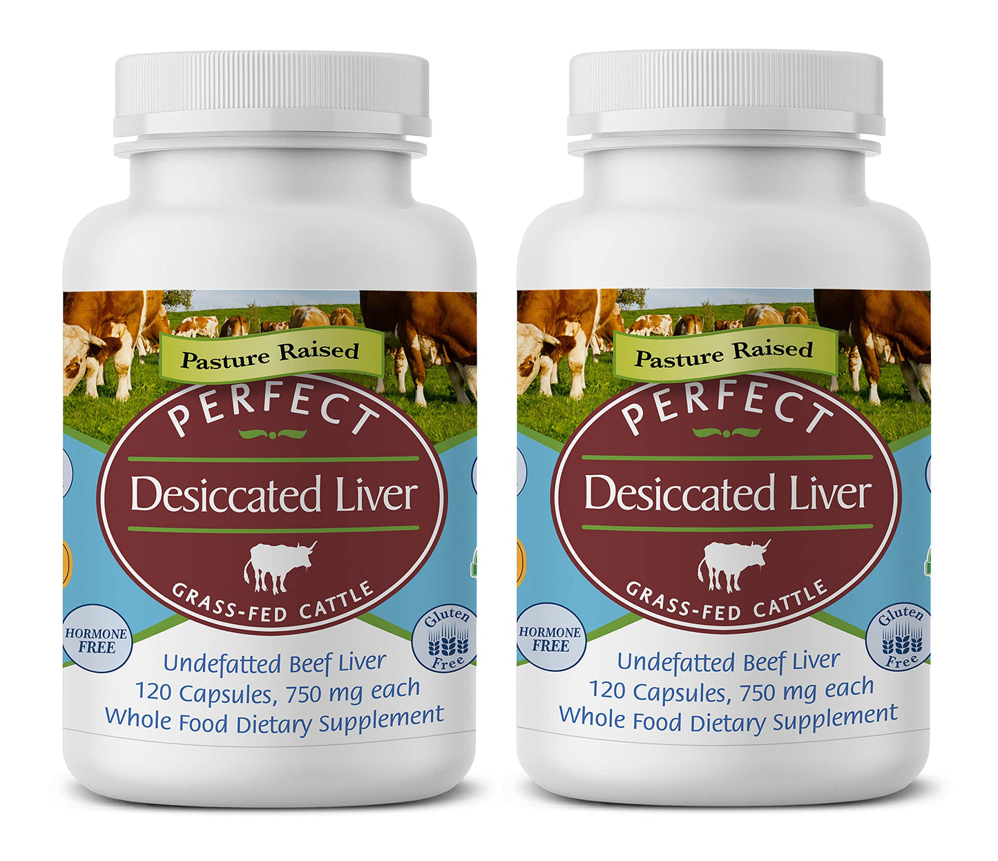 Perfect Supplements Desiccated Liver – 120 Capsules – Undefatted Beef Liver – Grass-Fed Argentinean Cattle – 2 Pack