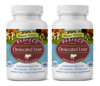 Perfect Supplements Desiccated Liver – 120 Capsules – Undefatted Beef Liver – Grass-Fed Argentinean Cattle – 2 Pack