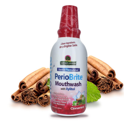 Nature's Answer PerioBrite Cinnamon Mouthwash 16 oz - Alcohol-Free, Whitens Teeth, Fresh Breath (2 Pack)