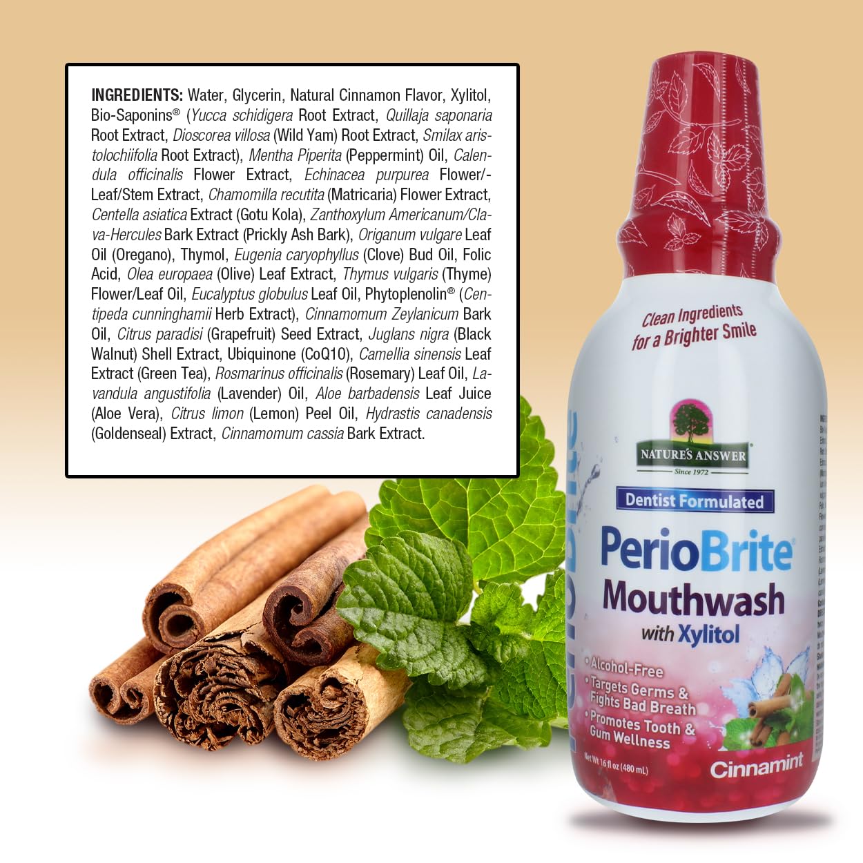 Nature's Answer PerioBrite Cinamint Mouthwash – Fluoride-Free, Alcohol-Free, 16oz