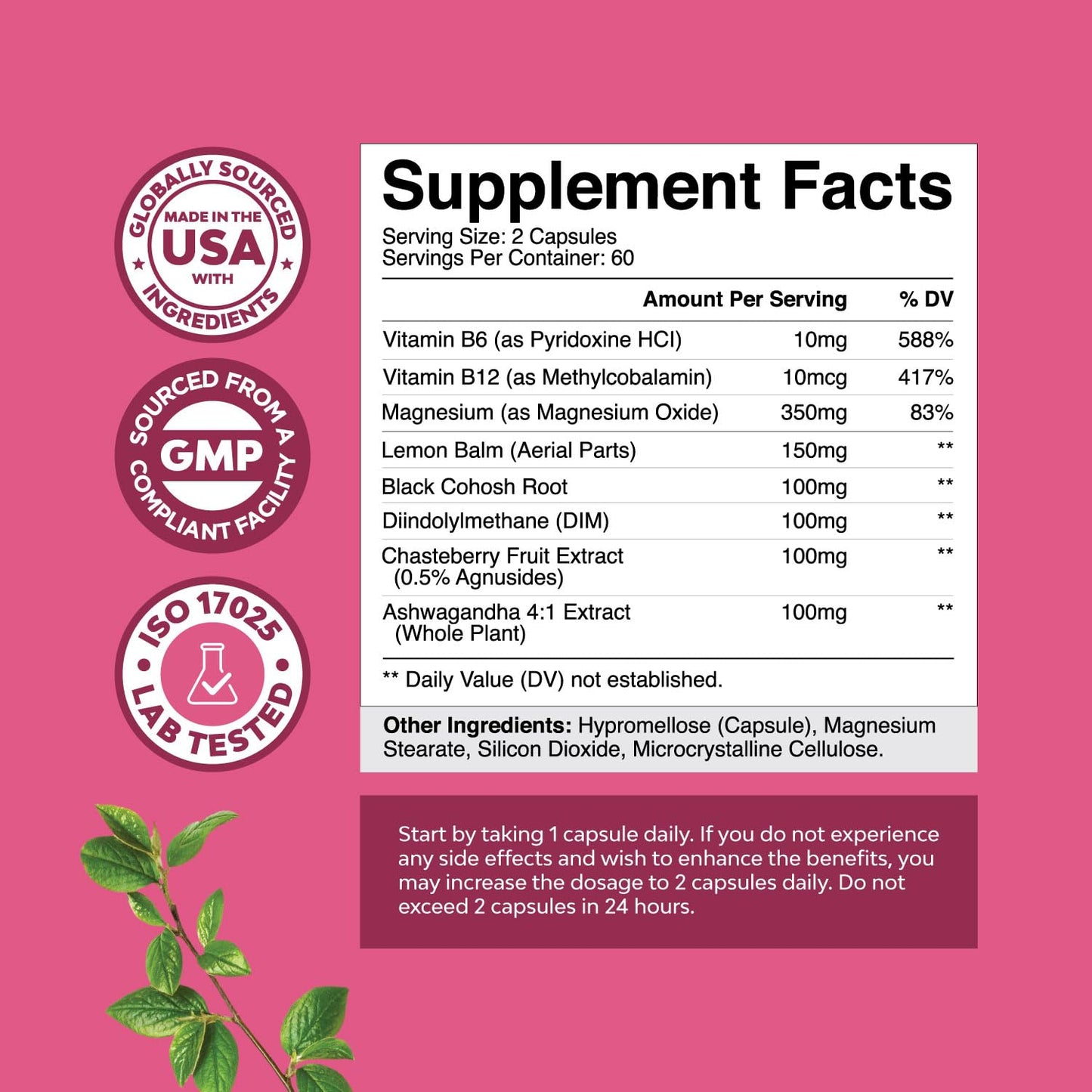 PMS Support for Women | Hormone Balance & Menstrual Comfort (DIM, Chasteberry, Black Cohosh, Ashwagandha) – 120 Ct
