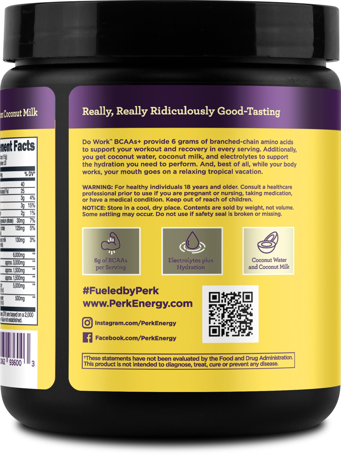 Perk BCAAs + Hydration Electrolytes Powder – Lemon Tart, 20 Servings
