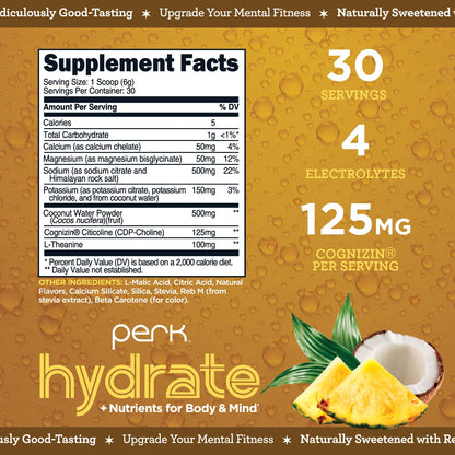 Perk Hydrate Pina Colada Electrolyte Drink Mix - 30 Servings | Gluten Free