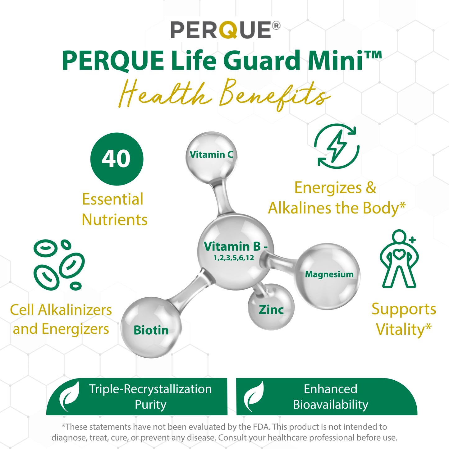 Perque Life Guard Mini Tabsules – 60 Count | 40 Essential Nutrients for Heart, Body & Brain