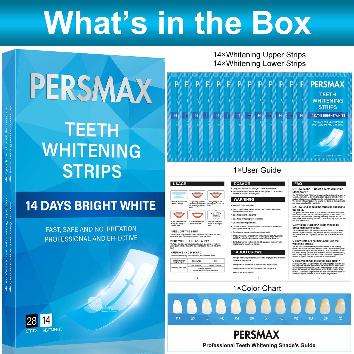 PERSMAX Teeth Whitening Strips for Sensitive Teeth - 14 Treatments, 28 Strips