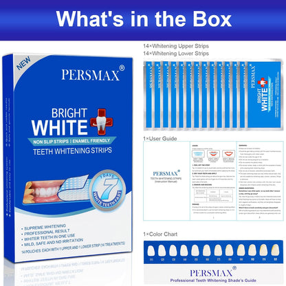 PERSMAX Teeth Whitening Strips – Dentist-Approved, Gum-Safe, 28 Non-Slip Strips Kit (14 Treatments) | 30-Min Express Whitening