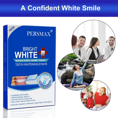PERSMAX Teeth Whitening Strips – Dentist-Approved, Gum-Safe, 28 Non-Slip Strips Kit (14 Treatments) | 30-Min Express Whitening