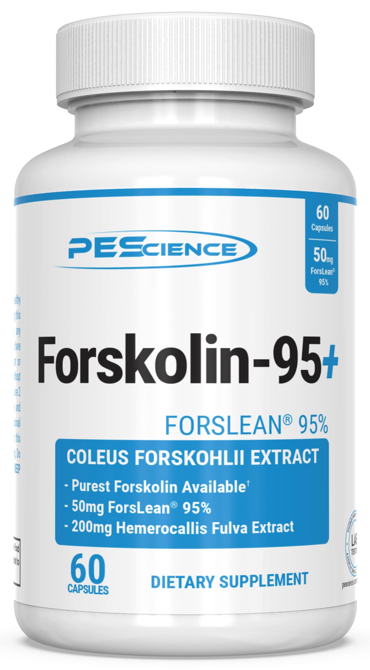 PEScience Forskolin Capsules, 95% Pure Forskolin Extract from Coleus Forskohlii, Patented ForsLean, 50mg, 60 Count