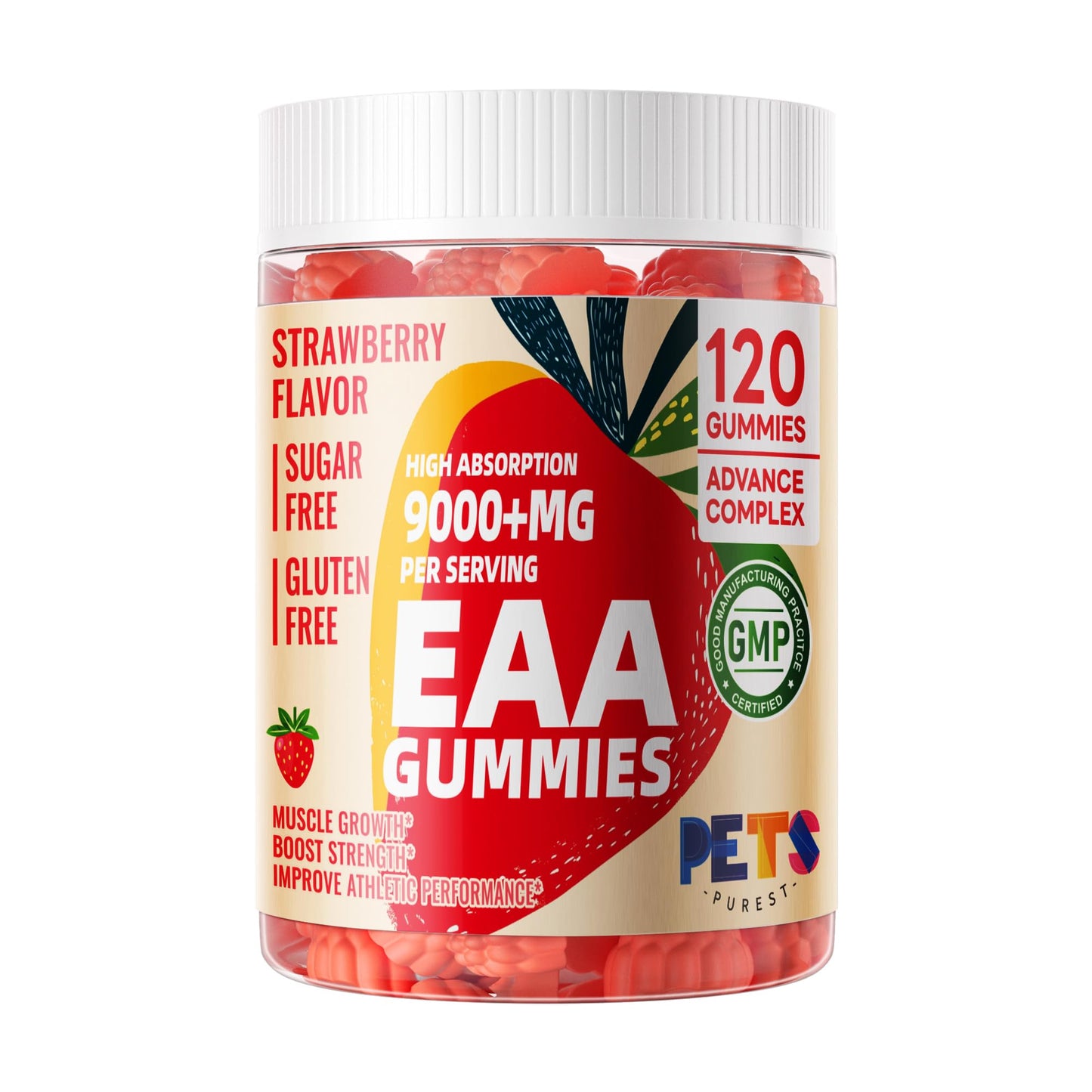 Pets Purest EAA Gummies 120 Strawberry – All 9 EAAs & BCAAs