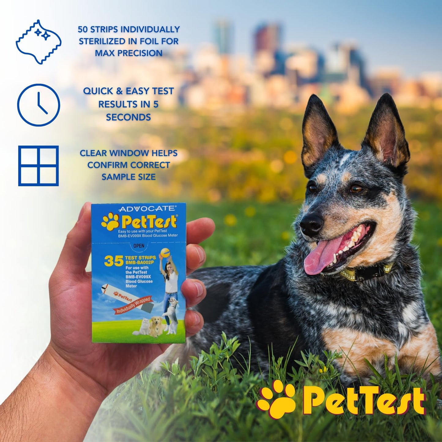PetTest Blood Glucose Test Strips – Easy-Open, Sterilized, 35 Pieces for Dogs & Cats | Advocate Pettest