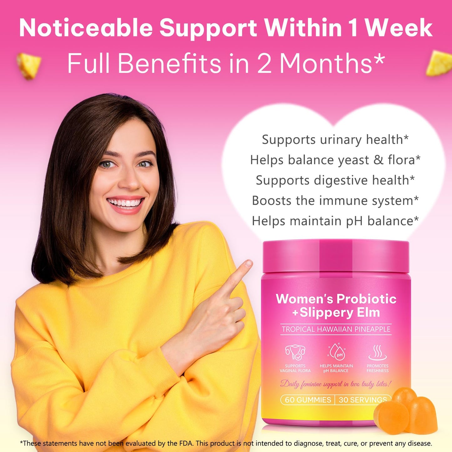 PH Balance for Women Gummies - Pineapple Probiotics for pH, Gut Health & Immunity (1 Pack)