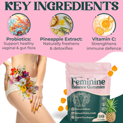 Premium Feminine Balance Gummies for Women – Pineapple pH & 4-in-1 Support | 90 Count (Vegan & Gluten-Free)