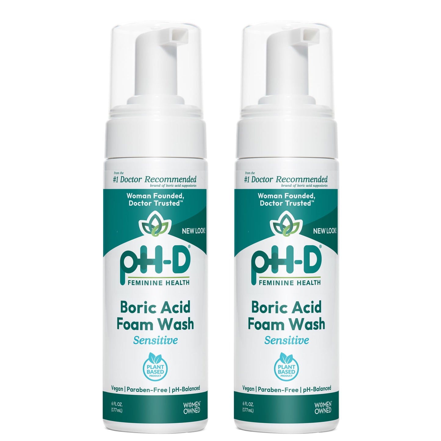 pH-D Feminine Health Boric Acid Foam Wash – pH-Balanced, Plant-Based, Paraben-Free (2x6 oz)