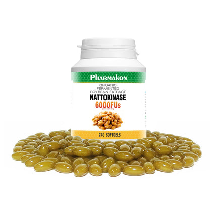 PHARMAKON Nattokinase — Bioavailable Soft Capsules, Organic Fermented Soybean Extract, 6000 FUs