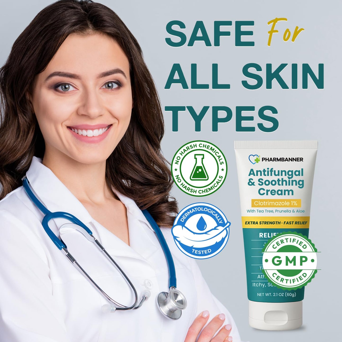PHARMBANNER Antifungal Cream – Extra Strength Relief for Jock Itch, Athlete’s Foot, Ringworm & Psoriasis
