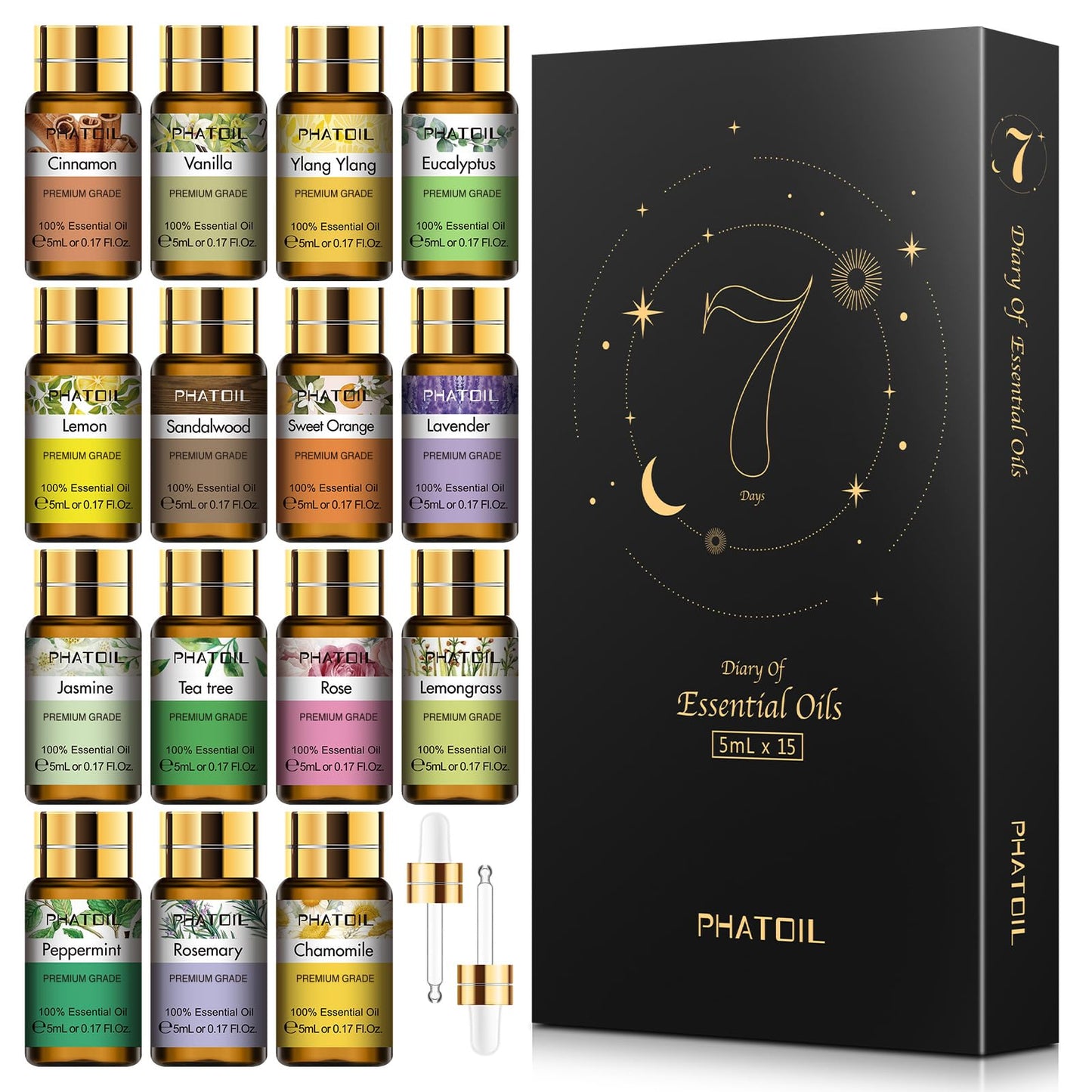 PHATOIL 15-Piece Essential Oils Gift Set – 100% Natural, 5ml Bottles