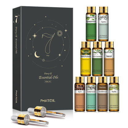 PHATOIL 9PCS Premium Essential Oil Set – 10ml Diffuser & DIY Gift
