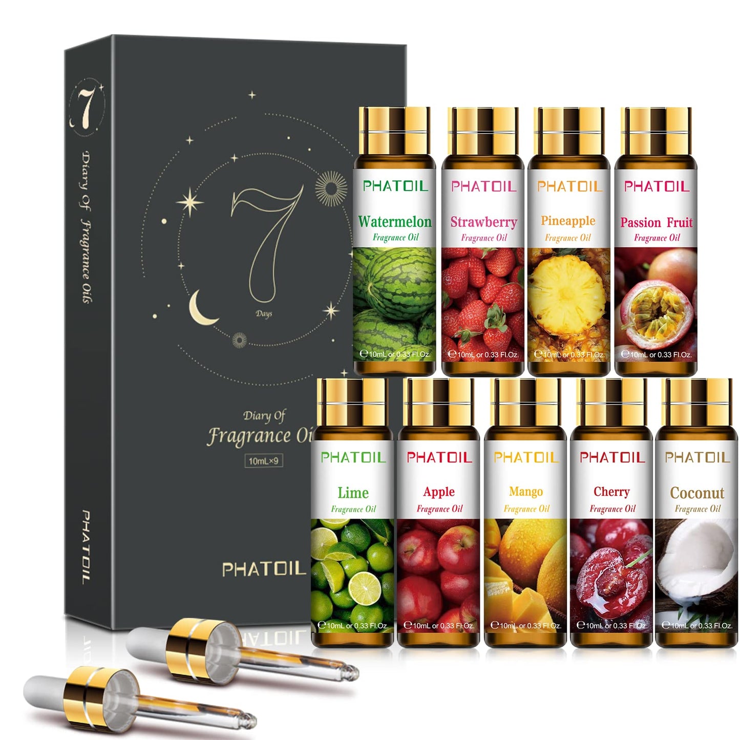 PHATOIL 9-Piece Fruity Essential Oils Gift Set | 10ml Fragrance Oils for Diffusers, Soap & DIY