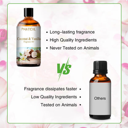 PHATOIL Coconut & Vanilla Fragrance Oil – 100ml for Aromatherapy, Diffusers, Candles & Soap