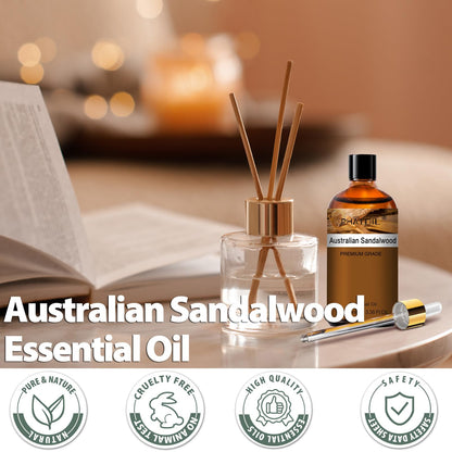 PHATOIL Australian Sandalwood Essential Oil 100ml – Pure, Natural Oil for Hair, Skin, Aromatherapy & DIY