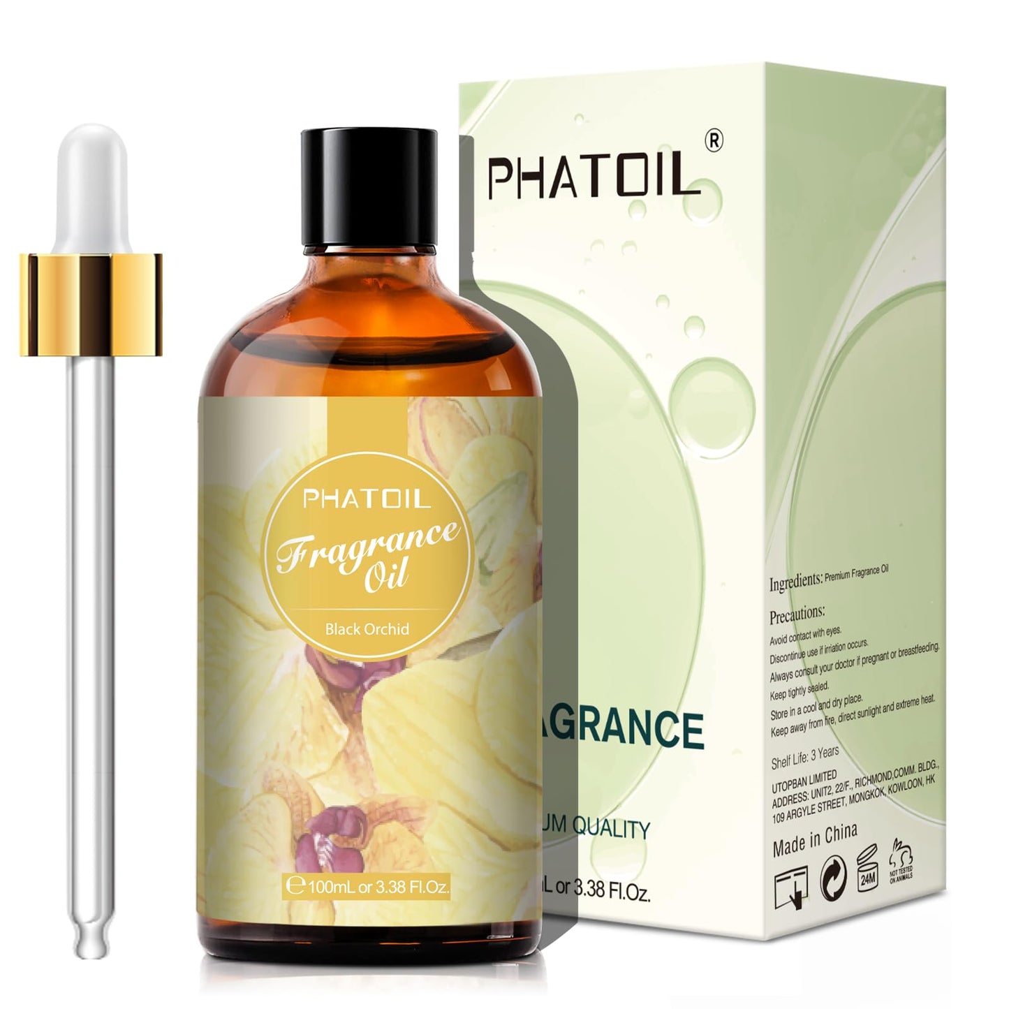 PHATOIL Black Orchid Fragrance Oil – 100ml (3.38 fl oz) for Diffusers, Candles & Soaps