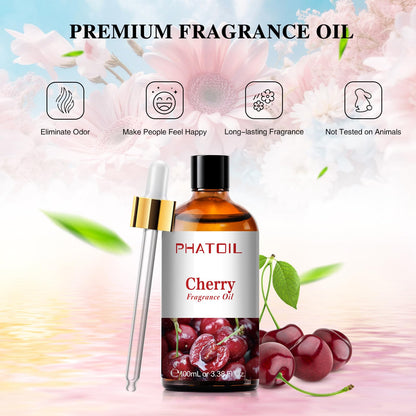 PHATOIL Cherry Fragrance Oils – 100ml (3.38 fl oz) for Aromatherapy, Diffusers, Candles & Soaps
