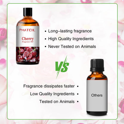 PHATOIL Cherry Fragrance Oils – 100ml (3.38 fl oz) for Aromatherapy, Diffusers, Candles & Soaps