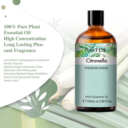 PHATOIL 100ml Citronella Essential Oil – Aromatherapy, Diffusers, DIY Candles & Soap