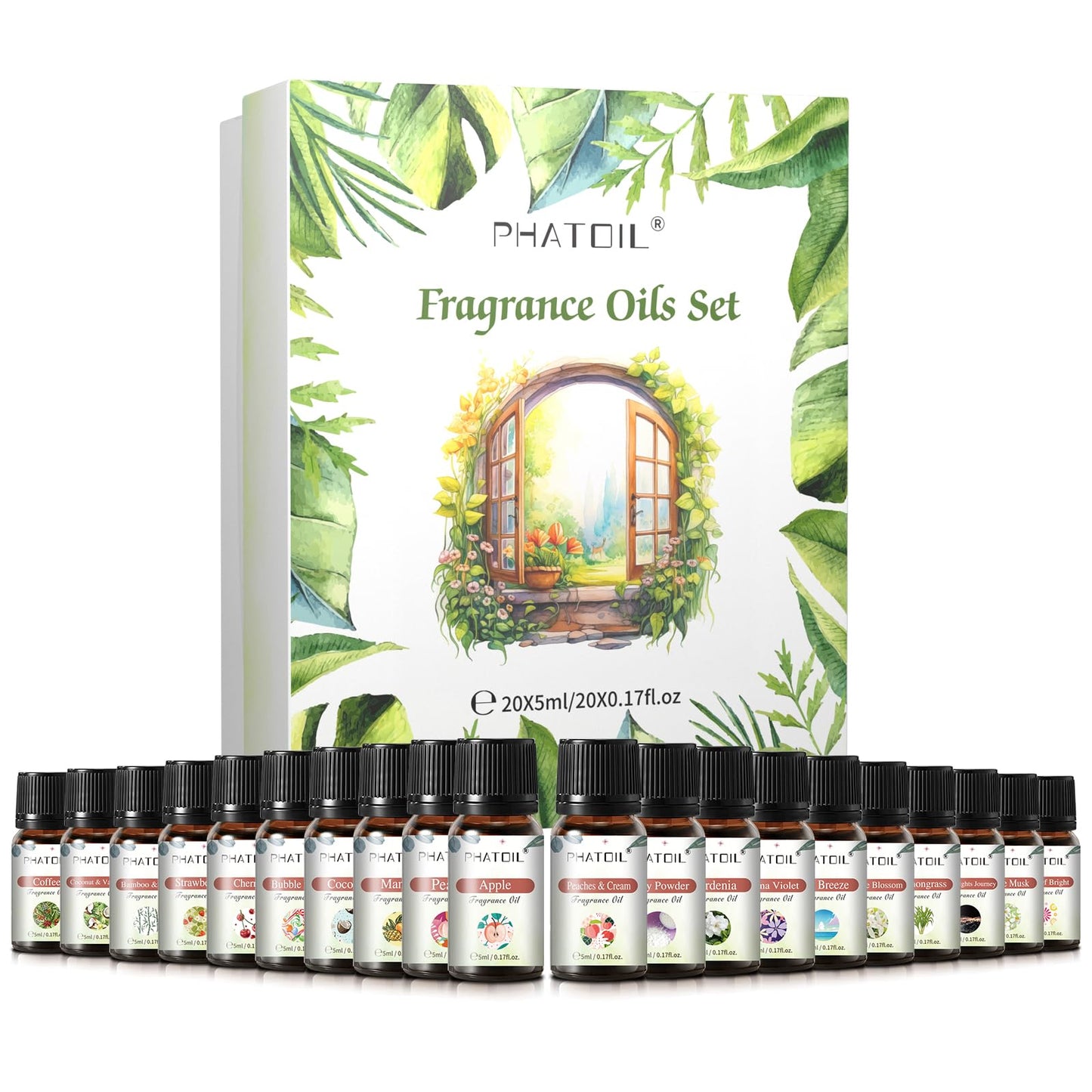 PHATOIL Coconut 20 Pcs Fragrance Oil Set – Premium Oils for Diffuser, DIY Candles & Soaps (5ml)