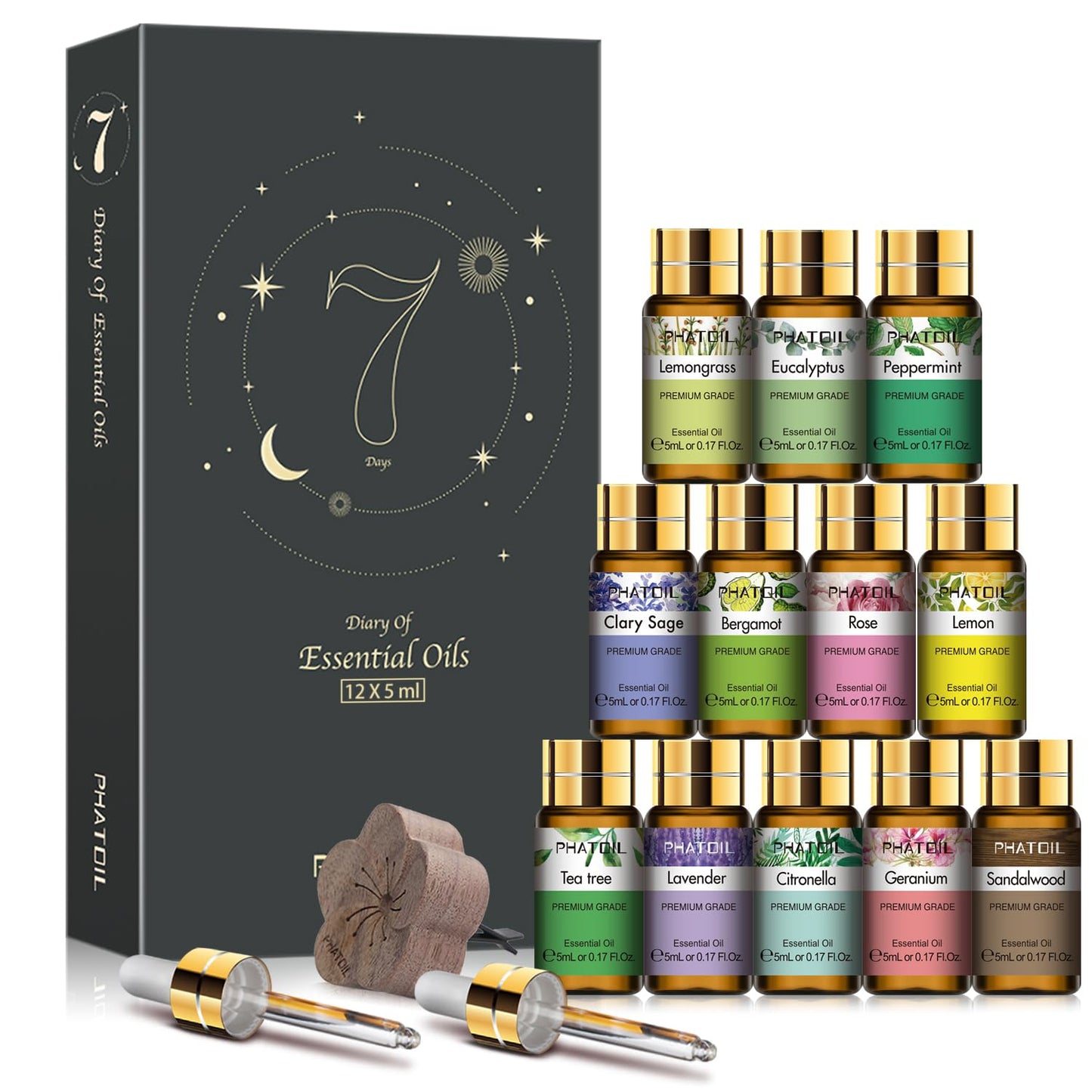 PHATOIL 12x5ml Essential Oils Gift Set - 100% Pure & Natural