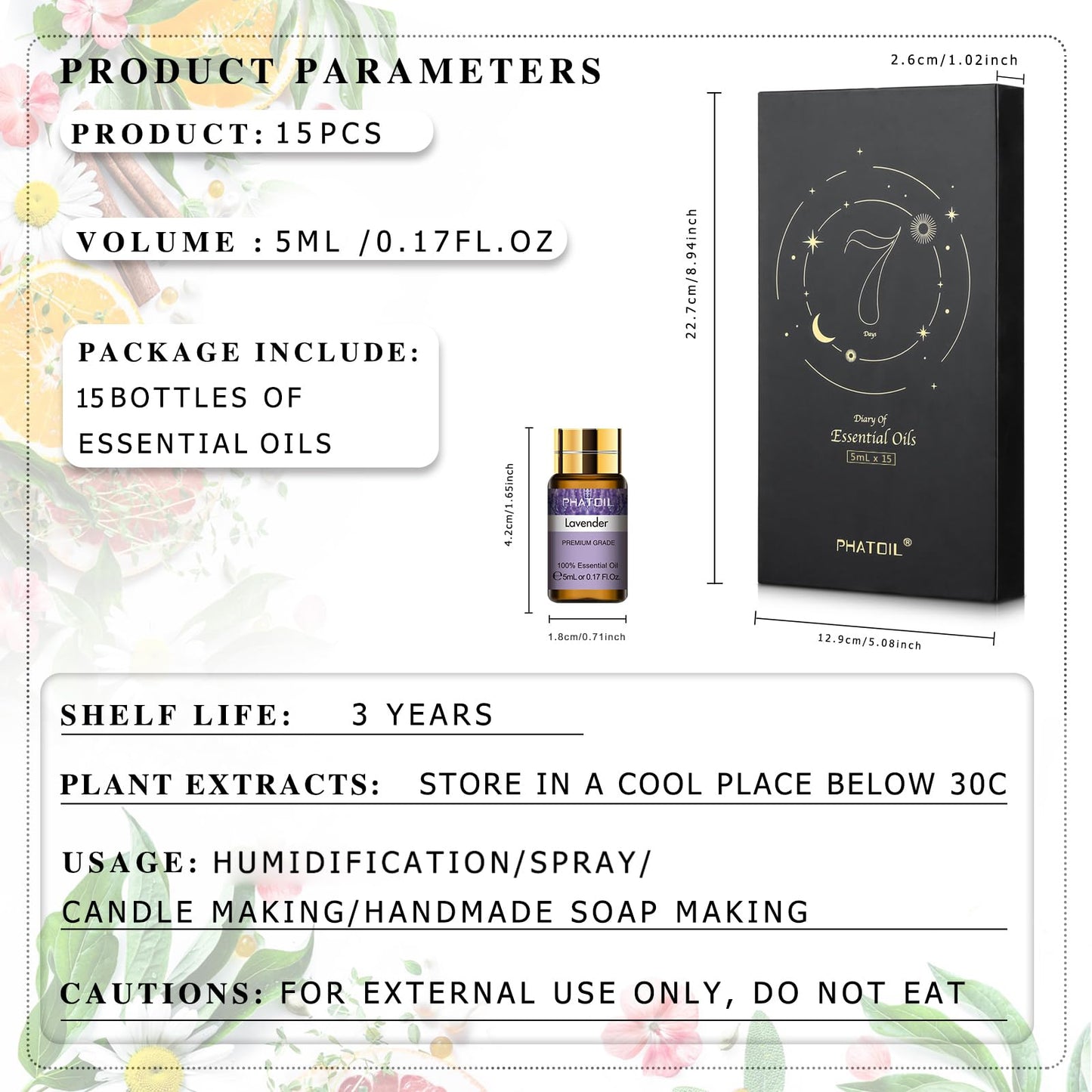 PHATOIL 15-Piece Essential Oils Gift Set – 100% Natural, 5ml Bottles