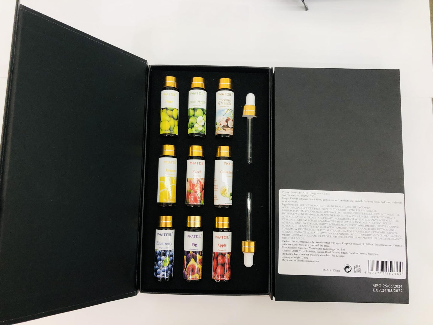 PHATOIL 9-Piece Fruit Fragrance Oil Set – 10ml Each for Soap Making & Diffusers