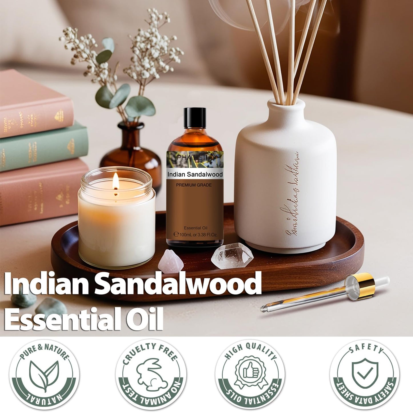 PHATOIL Indian Sandalwood Essential Oil - Pure 100ml for Hair & Skin