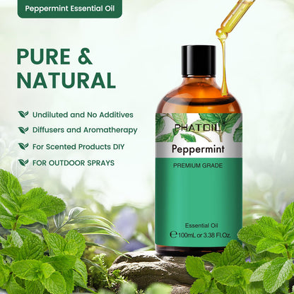 PHATOIL Peppermint Essential Oil – 3.38 fl oz Premium Grade for Diffuser & Aromatherapy