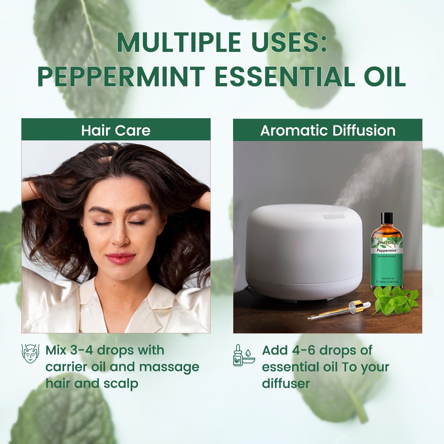 PHATOIL Peppermint Essential Oil – 3.38 fl oz Premium Grade for Diffuser & Aromatherapy