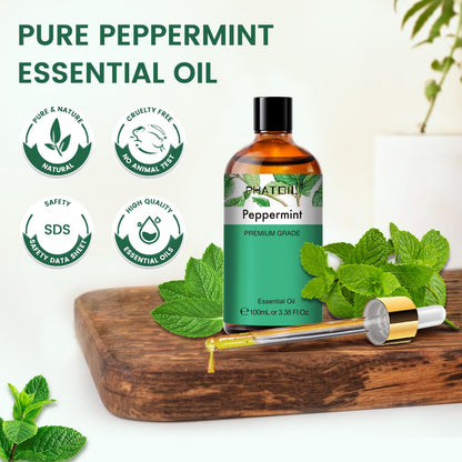 PHATOIL Peppermint Essential Oil – 3.38 fl oz Premium Grade for Diffuser & Aromatherapy