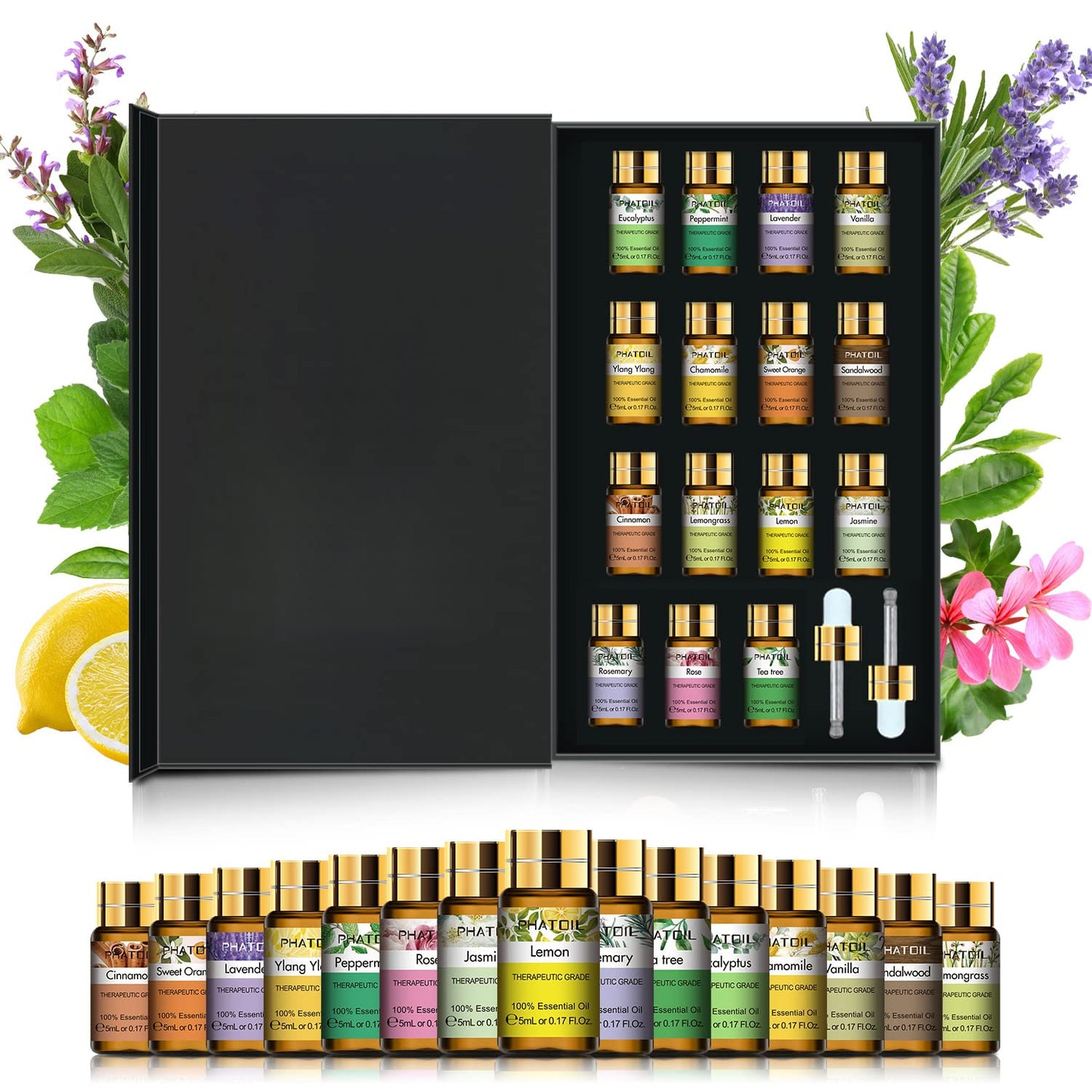 PHATOIL Essential Oils Gift Set 15x5ml | Aromatherapy for Diffuser, Skin & Hair